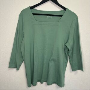 Denim & Co. Essentials Sage Green Square Neck Top – Size Large